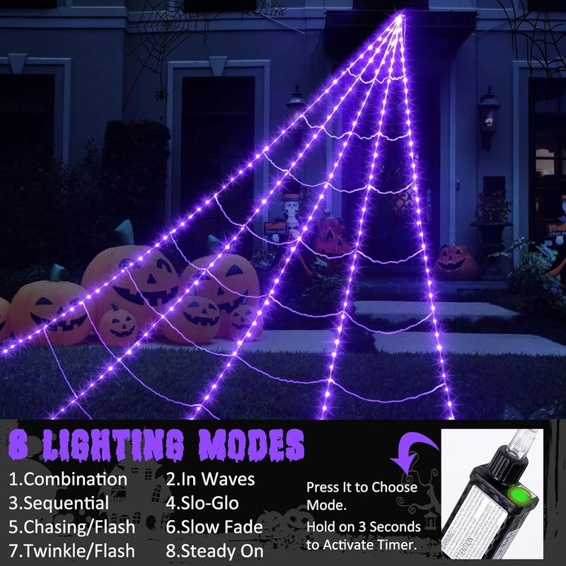 Zivilic Halloween Spider Web Lights 290 LED Lighted Spider Web Giant 23 Ft Halloween Decorations Light up with 8 Lighting Modes Waterproof & Timer for Outdoor Indoor Yard Haunted House Decor, Purple - Image 3